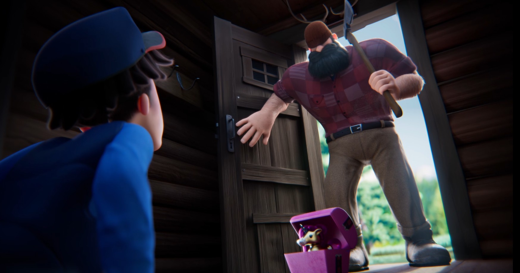 a woodcutter entering the house